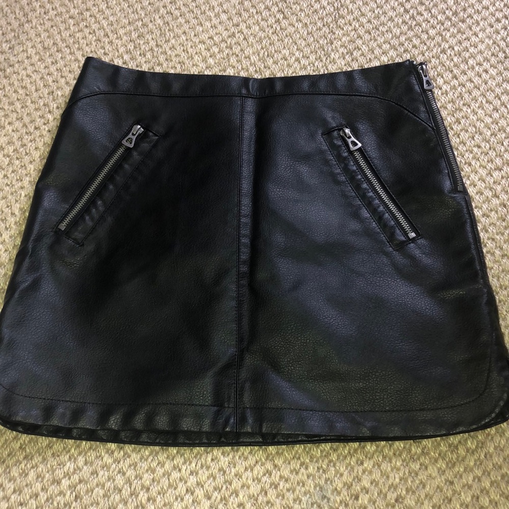 Black Leather Skirt with zippers